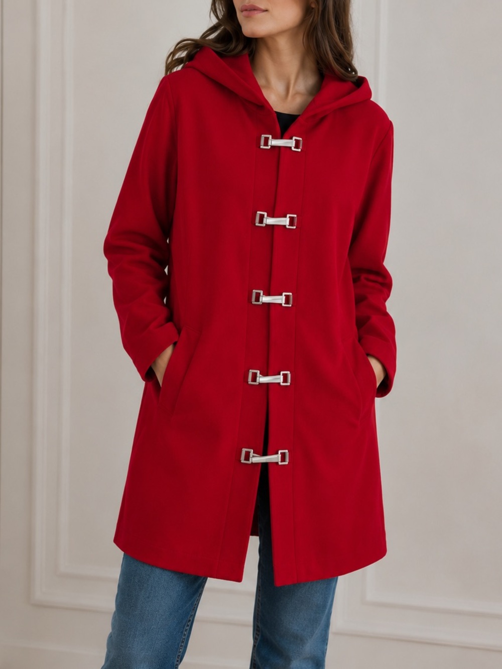 Ralph Lauren VTG Red Wool Jacket With Silver Toggle Clasp Hardware‎ M
